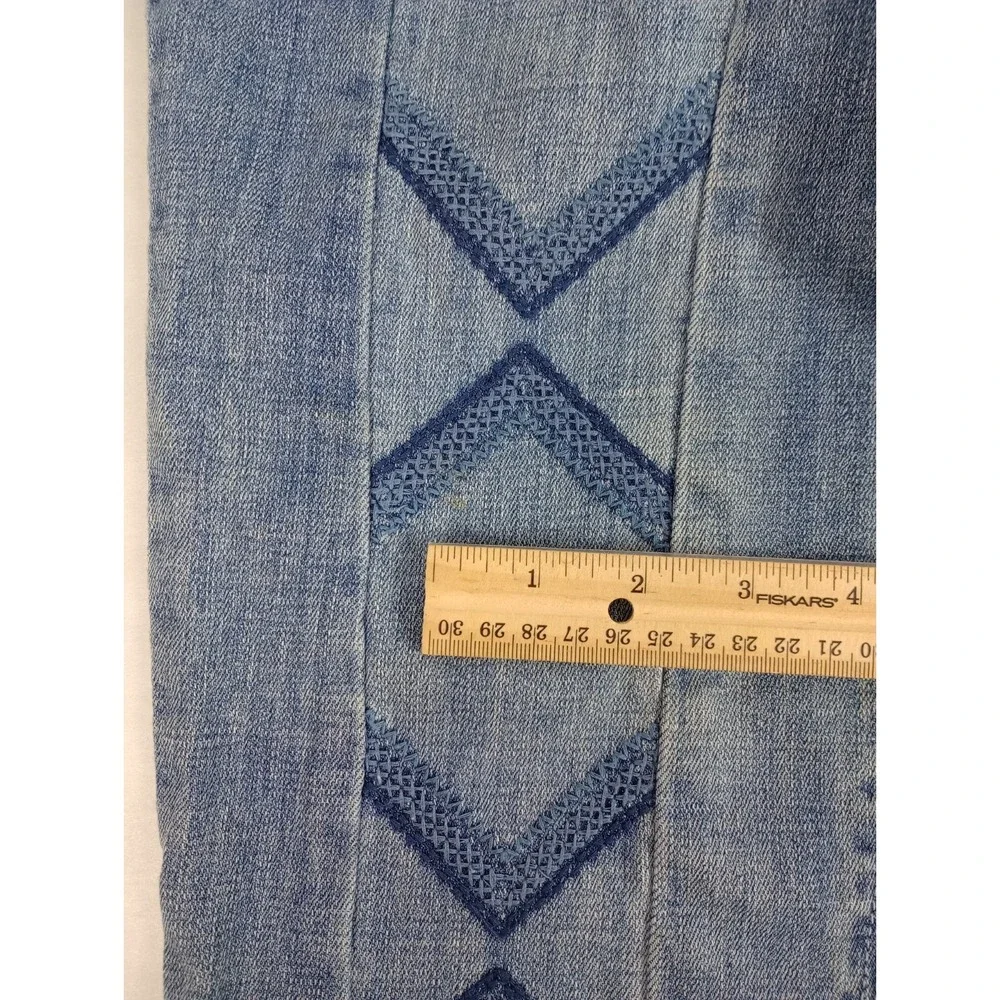 Laurie Felt LA Womens 0 Light Blue Classic Slim Leg Embroidered Chevron Jeans